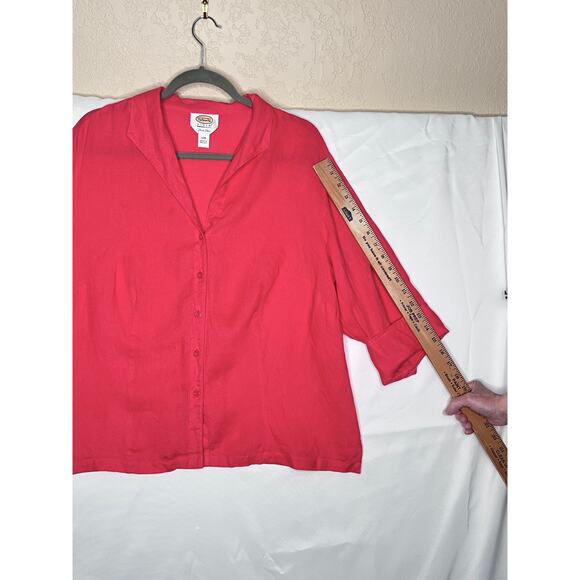 Talbots womens  size 14  top Irish Linen button-up  pink 3/4 cuff sleeve luxury - Picture 6 of 8